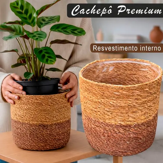 Cesto Cachepô Fibra Natural Redondo Para Plantas Decoração 12 a 20cm