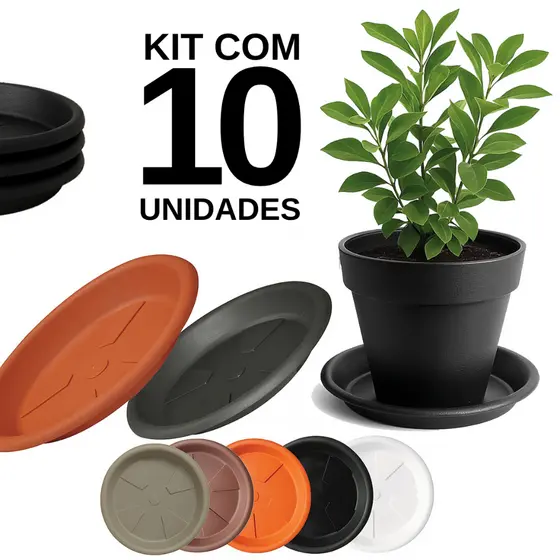 Prato Vaso Plástico Redondo Kit 10 Para Plantas Jardim Apartamento