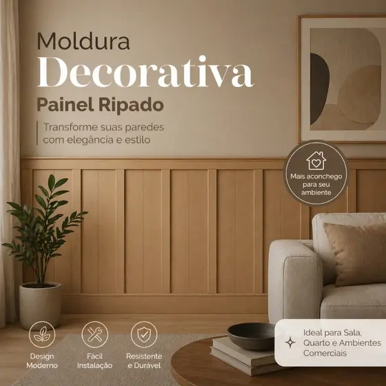 Kit Lambri MDF Boiserie 3 OU 6mm 10 Peças Moldura Decorativa Parede Sala Quarto Fácil Instalação