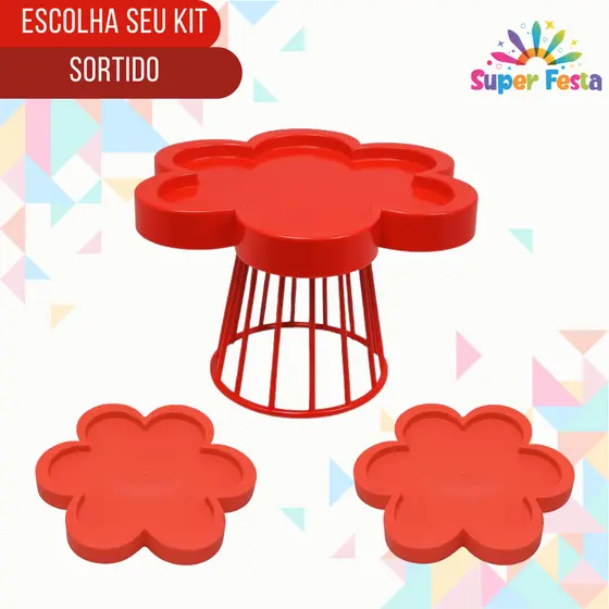 Kit Festa Simples - 1 Porta Doce Floratta 25cm e 2 Bandejas Floratta