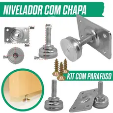 Sapata Niveladora Base 22mm Antiderrapante Kit 4/6/8/10/12/20 Pé Nivelador Para Móveis c/ Chapa
