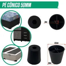 Kit 4/8/12/24/48 Pé Para Cama Box Armário Gabinete 50mm Preto Reforçado Pezinho Conico
