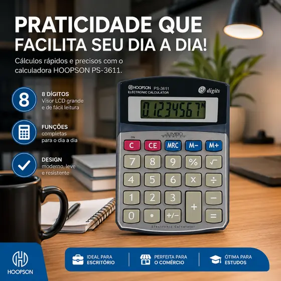 Calculadora Grande 8 Dígitos Visor Inclinado Cálculos Financeiros Escritório Escolar