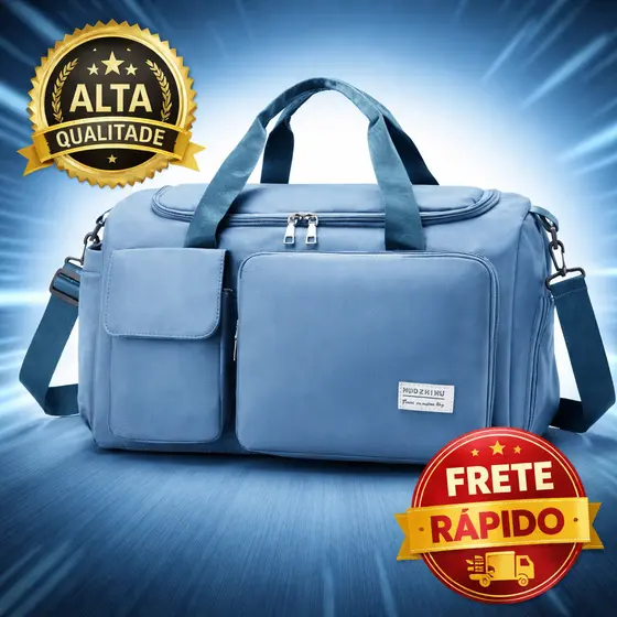 Bolsa Mala de Viagem Premium Academia Grande Capacidade Multifuncional Unissex COR: AZUL