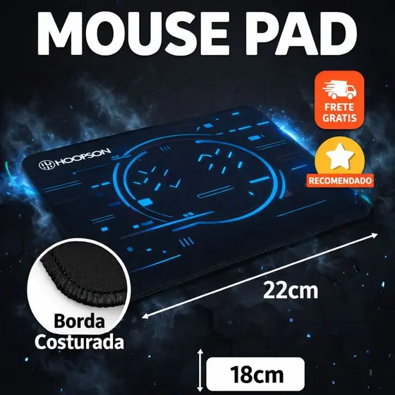 Mouse Pad  Antiderrapante Costura Reforçada 22x18cm Precisão confortável para PC e Notebook