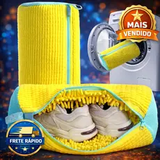 Bolsa de Lavar Tênis e Sapatos Malha Lavanderia Anti Deformação Saco de Lavagem Amarelo 39 × 19 cm