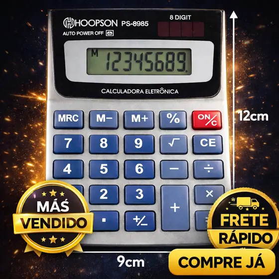 Calculadora Eletrônica 8 Dígitos Visor Grande Teclas Macias Bateria Escritório Estudantil