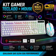 Kit Teclado e Mouse branco Gamer RGB LED USB ABNT2 Profissional com Luz para PC Notebook Promoção