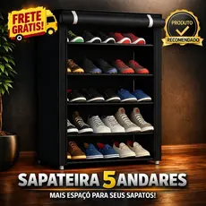 Sapateira Organizadora 5 Prateleiras 15 Pares – Multiuso para Sapatos, Roupas e Objetos – Cor Preto