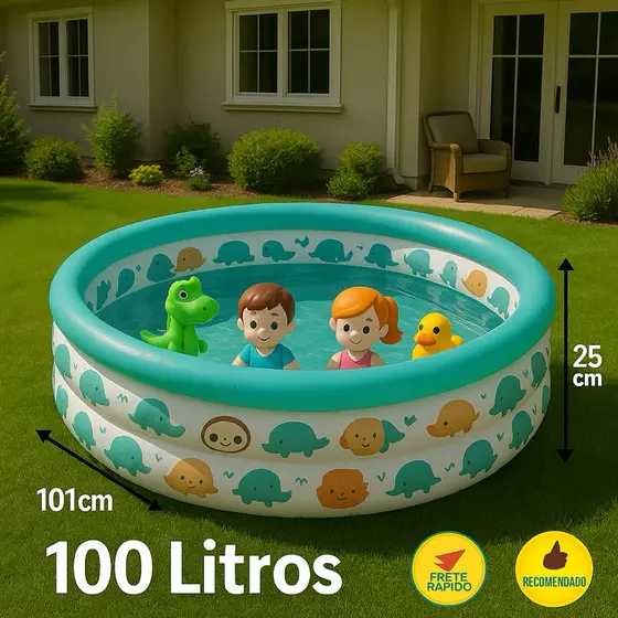 Piscina Inflável Infantil com Estampa de Animais - Diversão Garantida no Verão 100 Litros