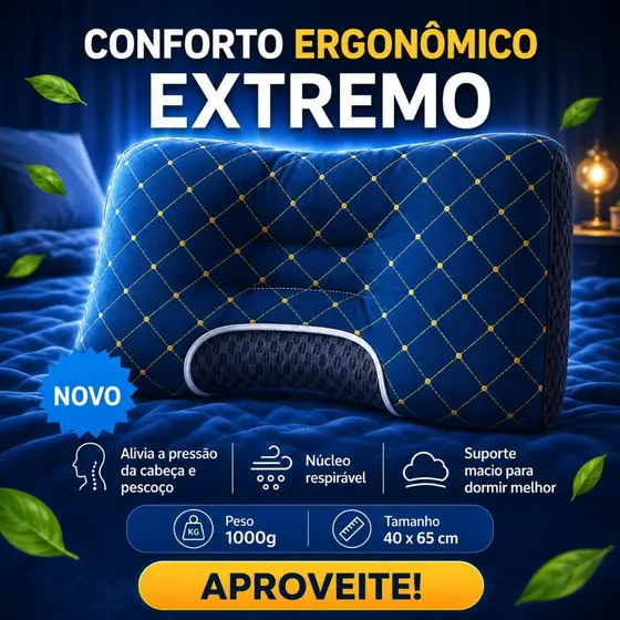 Travesseiro Ortopédico Cervical Fino Ergonômica de Algodão Tricotado para Pescoço e Coluna COR AZUL