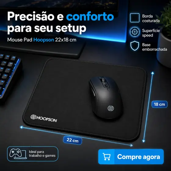 Mouse Pad Gamer Escritório Antiderrapante Tecido Precisão com Borda Costurada e Alta Durabilidade
