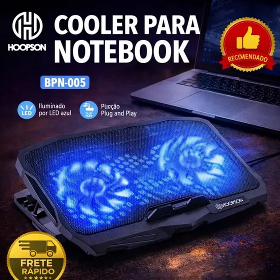 Base Cooler para Notebook com LED Azul 2 Fans Silenciosos USB Ajustável