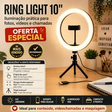 Ring Light Iluminador Anel Luz com suporte para celular  26cm 10 Polegadas 15w (tripé não incluso)