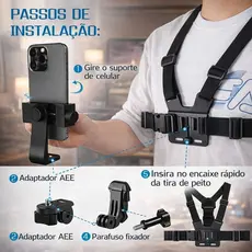 Suporte Peitoral Ajustável para Celular GoPro Gravação em Primeira Pessoa Mãos Livres p/Moto e Bike