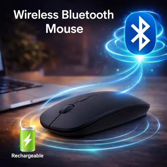 Mouse Sem Fio Bluetooth 5.1/USB2.4GHz Recarregável 1600 DPI Silencioso Ergonômico para Notebook e PC