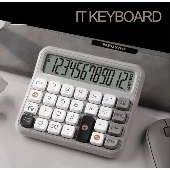 Calculadora de Mesa 12 Dígitos Display Grande Modelo Novo com Botão Apagar – Super Moderna - CINZA
