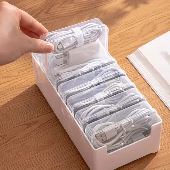 Conjunto Organizador de Cabos de Plástico Com 7 Caixas de Armazenamento Transparentes