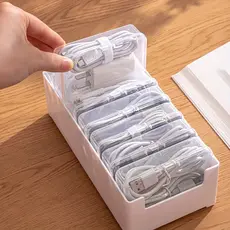 Conjunto Organizador de Cabos de Plástico Com 7 Caixas de Armazenamento Transparentes