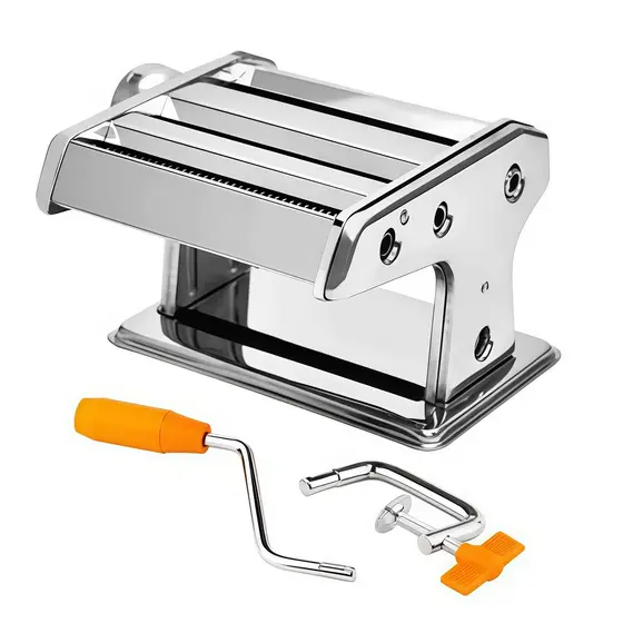 Maquina Macarrão 3 Massas Caseira Manivela Cilindro Inox Corta Massa Pastel Lasanha Fettuccine