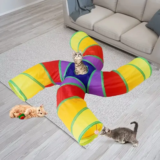 Túnel Labirinto Para Gatos Interativo Brinquedo Pet 4 Vias