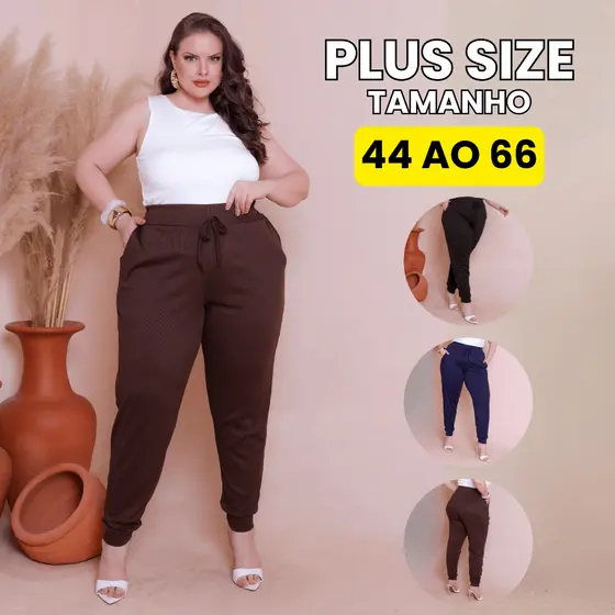 Calça Feminina Jogger Plus Size Malha Canelada Premium do G1, G2, G3, G4, G5 e G6