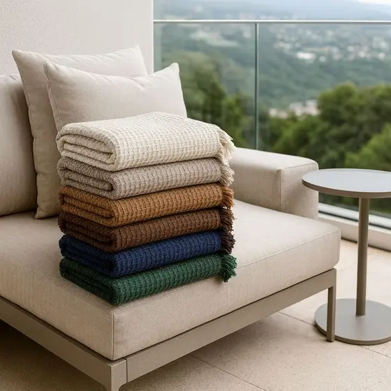 Manta de Sofá Piquet 100% Algodão com Franjas – 1,50x2,10m | Decorativa Grande Estilo Boho