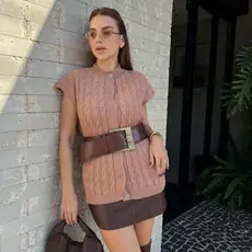 Colete Feminino Tricot Trançado Moda Blogueira Pullover Outono Inverno Tricô Sueter