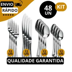 Jogo de Talheres 48 peças Aço Inox 12 Facas 12 Garfos de Mesa 12 Colheres e 12 Colheres de Sobremesa Melhor Valor
