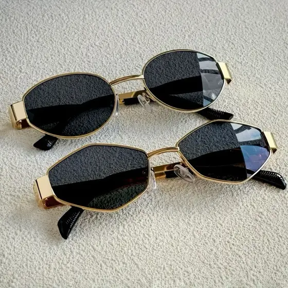 Kit 2 Peças De Óculos De Sol Ovais Vintage Losango Com Proteção UV400 , Armação De Metal Para Mulheres E Homens