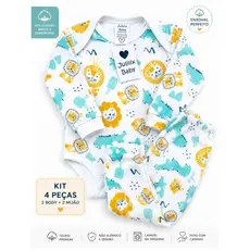 Body bebê kit com 4 peças Body e calça canelado bebe sortido 100% algodao (2pijama e 2 bory) roupinha de bebe