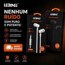 Fone de Ouvido Com Fio P3 Auricular Lelong LE-0201 X-Bass Microfone Cabo Resistente Graves Sem Ruido