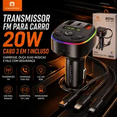 Transmissor FM Adaptador Veicular Bluetooth 5.0 Carregador Áudio Estéreo MP3 Player Turbo 3 Em 1