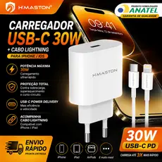 Carregador Homologado Anatel Iphone Lightning Turbo 30w Fonte Forte Para Iphone 7 Ao Iphone 14
