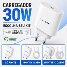 Carregador de Carregamento Turbo 30w Fonte 3A Carregar Celular Tipo-C Lightning Iphone Rapido