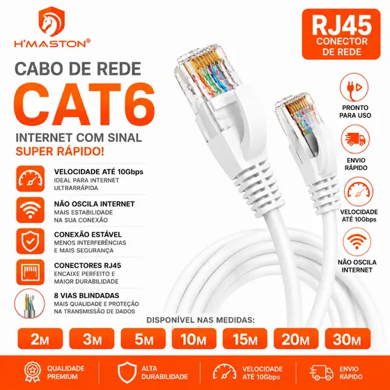 Cabo De Rede Internet Blindado LAN CFTV RJ45 CAT6 Ethernet Alta Velocidade Pc Notebook VideoGame