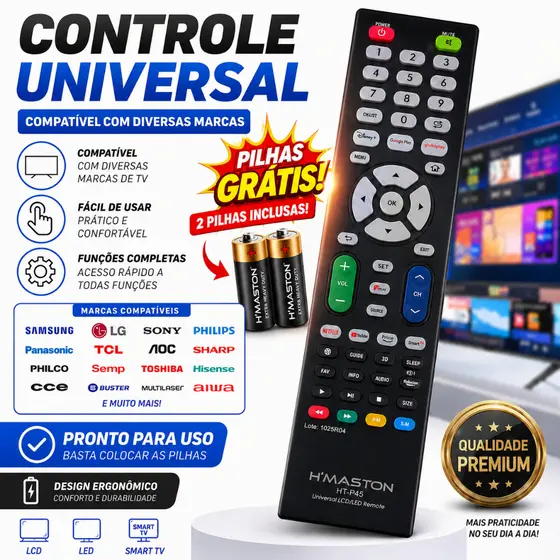 Controle Universal Para Tv Todas As Marcas Led Smart Lcd Com Pilhas Gratis