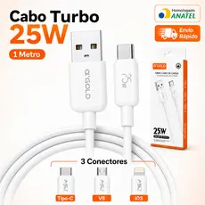 Cabo De Carregador Celular Tipo-C/V8/IOS 1M 25w Turbo