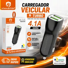 Fonte Carregador Veicular Para Carro H’Maston CB-07 Com Carregamento Rápido/Turbo 4.1A para Celular