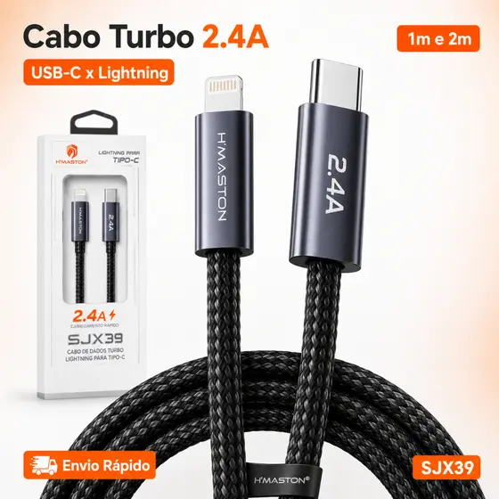 Cabo Carregador Turbo Lightning Pd 27W Iphone 8 ao Iphone 14 Premium