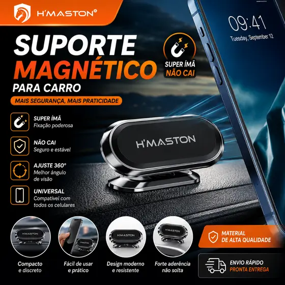 Suporte Veicular Magnético H'maston CJ-51 Para Carro Celular Universal 360°