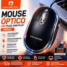 Mouse Com Fio Confortável Silencioso H'maston MS01 1000 Dpi 3 Botões com Led Portatil