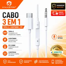 Cabo de Áudio Auxiliar Tipo C para P2 3.5mm Adaptador De Entrada De Fone De Ouvido e Caixa de Som