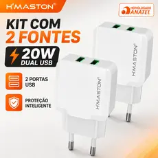Kit 2 Fontes Carregador De Tomada 20w 4.1A Turbo 2 USB