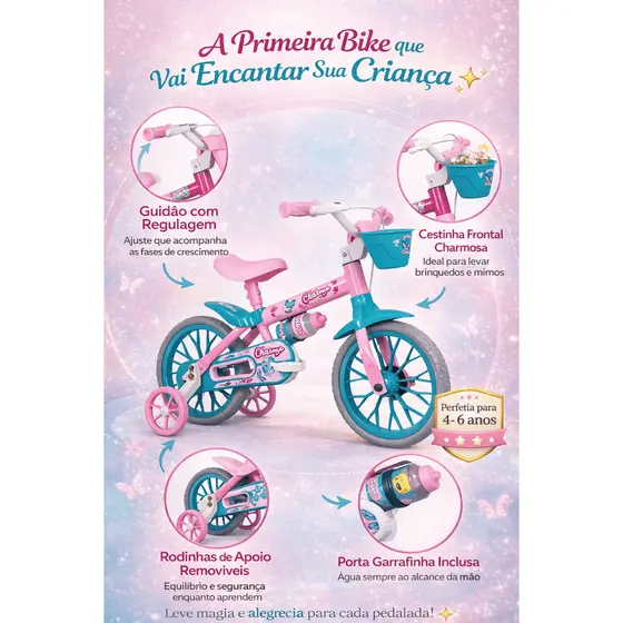 Bicicleta Bike Criança 2 A 5 Anos Aro 12 Nathor Infantil Rosa C/ Rodinha Menina e Menino