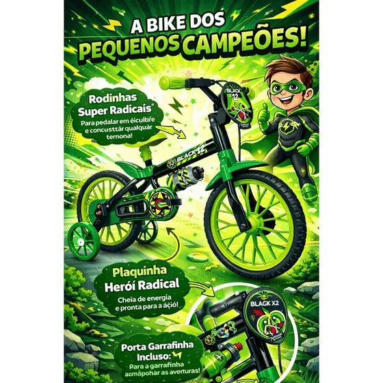 Bicicleta Infantil Aro 12 com rodinhas Nathor Black de 3 a 5 anos
