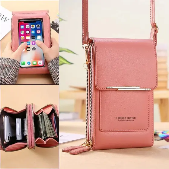 Crazy Bag Bolsa Feminina Transversal Touch Screen com Porta Celular e Cartão Fecho Magnético