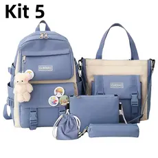Kit 5 Bolsa Mochila Femina Musculina De Nylon adequado Para Escola  Multiuso