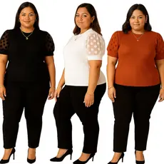 Blusa Feminina Manga Curta Bufante Tule Poa Manga Princesa