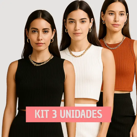 Kit 3 Cropped Feminino Blusa Regata Canelada Academia Cropedi